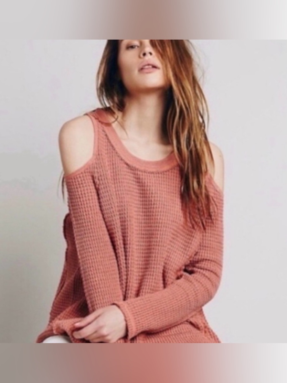 Free People Sunrise Cold Shoulder Waffle Knit Top. Size M